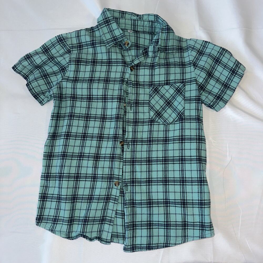 Boys, Small Plaid Short Sleeve Button-Down Shirt With Chest Pocket